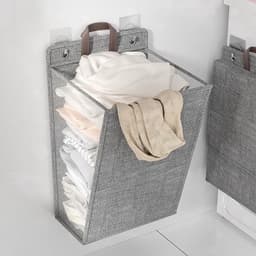 Wandhangende Opvouwbare Wasmand - Draagbare Hangwasmand - Geperforeerd PP Kunststof - Zelfklevende Montage Zonder Boren - Ventilerend Ontwerp - Voor Badkamer, Wasruimte En Kast — thumbnail 1