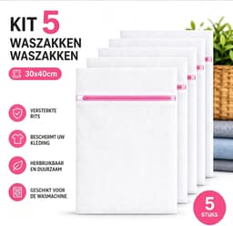 KZQ Wasnetten voor delicate kleding 5 stuks 30x40 cm met ritssluiting, herbruikbare waszakken voor fijne was, beschermt stoffen tegen slijtage en klitten, geschikt voor wasmachine en handwas — thumbnail 5