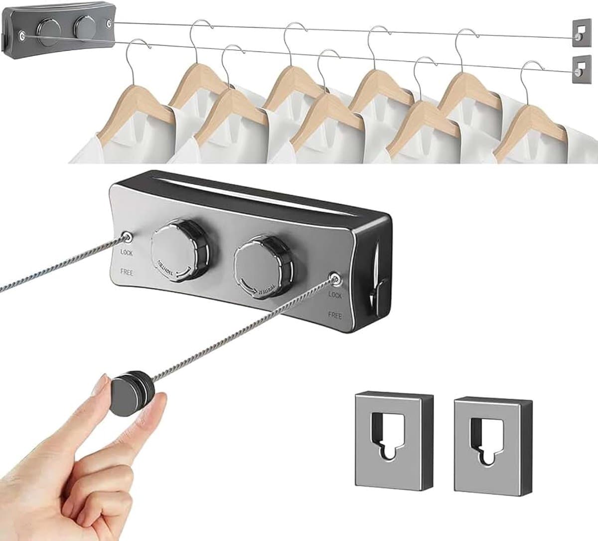 Waslijn 17Ft Dubbele Touw Wandmontage Waslijnen Rvs Uitschuifbare Waslijn Voor Indoor Badkamer Balkon — afbeelding 1