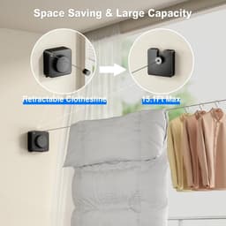 Lzwintrading - Waslijn Uittrekbaar Buiten - Waslijndraad met Stalen Kern - Voor Muur Geen Doorhangen - 4,8 M Lange Staalkabel - Voor Badkamer Bijkeuken Balkon Tuin - Zwart — thumbnail 3
