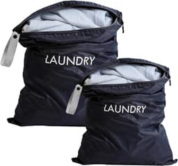 Waszak Reis - Set van 2 Stuks - Waterdichte Vuile Waszakken met Rits & Handige Ophanglus - Geschikt voor Koffer, Zwemmen, Camping & Vakantie - 60 x 45 cm & 55 x 35 cm - Marineblauw — thumbnail 1