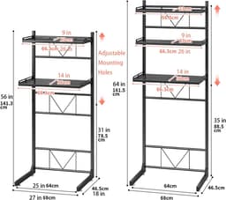 Over-the-Toilet Wasmachine Organizer met Verstelbare Opbergplank voor Badkamer en Wasruimte, Ruimtebesparend met Verstelbare Lade en Tafel — thumbnail 5