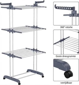 Droogrek - Gewichtslimiet 30kg - Wasrek Staand - Wasrek - Zwart en Zilver - 76cm x 50cm x 172cm — thumbnail 3