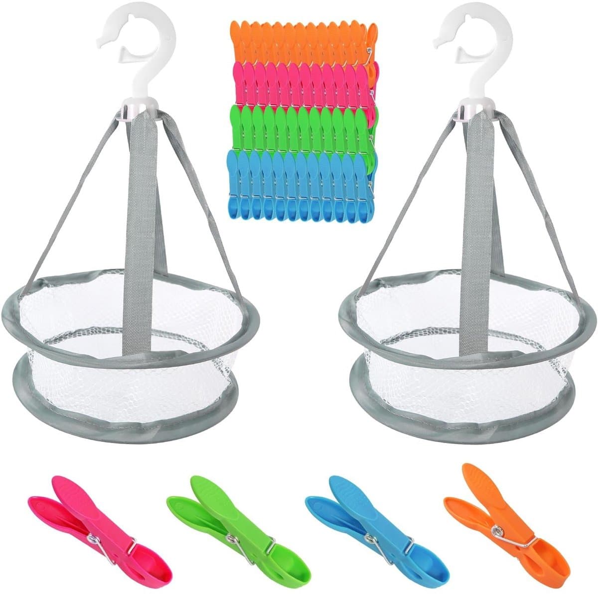 Dailygoods - Wasknijpers met mand, 50 stuks wasknijpers met zak, klemmand zonder afdruk, windbestendige kunststof wasknijpers voor waslijnen en kleerhangers — afbeelding 1