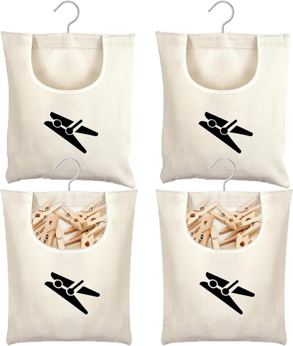 Wasknijperzak - Knijperhouder - Wasknijpers Opbergen - Grote Capaciteit - 32x28 cm - Beige — afbeelding 1