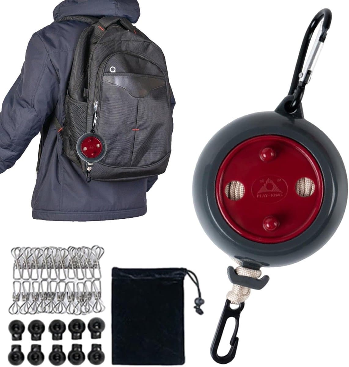 Intrekbare Waslijn - Drogend Touw - Ruimte Besparen - Inclusief Knijpers - 10 Meter - Rood — afbeelding 1