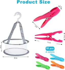 Dailygoods- Wasknijpers 60 Stuks - Wasknijpermandje - Winddichte Wasknijpers - Ademend Speldje - Antisliphandvatten - Roestvrijstalen Veerveren - Waslijnclips — thumbnail 5