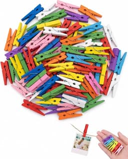 Wasknijpers van natuurlijk hout, kleurrijk, 80 stuks, doe-het-zelf decoratie, foto's, scrapbooking, kaarten, etiketten, cadeaupapier, knutselen, creatieve clips om op te hangen (3,5 cm) — thumbnail 1