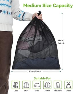 Waszakken groot voor wasmachine 50 x 60 cm, set van 2 met trekkoord, wasnet, fijnmazig, herbruikbare waszakken voor college, slaapzaal en woning — thumbnail 4