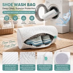 Wasnetjes met ritssluiting - Wit - 39 x 19 cm - Chenille Microvezel Schoenwaszak voor Wasmachine en Droger — thumbnail 4