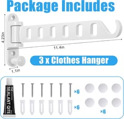 YAGXIG Wandgemonteerde Kledingrekken - Set van 3 - 180° Draaibare Arm - Stevig Aluminium - Opklapbare Haken - Geschikt voor Badkamers, Kasten, Slaapkamers en Wasruimtes, Ruimtebesparend (Wit) — thumbnail 2