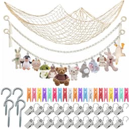 Inovra- Opbergnet Bohemian Macramé - Hangende Opberger - Opberg Etui - Knuffels - Decoratie - 40 Clips - 2 m Pluche Dier - Opbergnetten — thumbnail 1