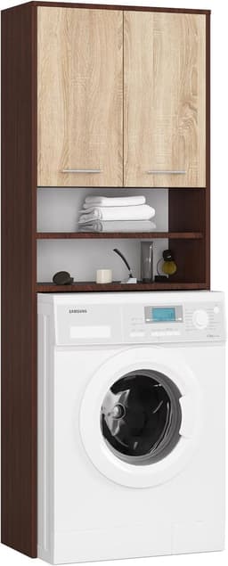 Wasmachinekast Ophangen - Badkamerkast Opbergkast - Ruimte Besparen - Standaard Maten - 64 x 180 cm - Zwart Beige — thumbnail 1