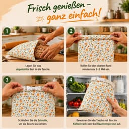 Herbruikbare bijenwas broodzakken - Set van 2, groot 43 x 33 cm, natuurlijk conserveren van brood en bakwaren, milieuvriendelijk en duurzaam — thumbnail 4