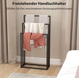 Wishdor - Droogrek - Vrijstaand handdoekenrek met 3 stangen - modern en ruimtebesparend - voor badkamer of wasruimte - metaal - zwart - 45 x 21,5 x 85 cm — thumbnail 3