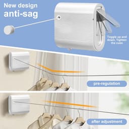 Waslijn Uittrekbaar - Intrekbare Waslijn - Kleding Drogen - Anti-doorhang Design - 42 m - Wit — thumbnail 3