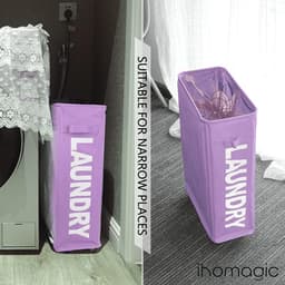 Vouwbare wasmand van 40 liter met wielen - Dunne wasmanden met handvatten voor kleren, ruimtebesparende opbergzakken voor vuile was in slaapkamer, woonkamer en badkamer (Paars) — thumbnail 5