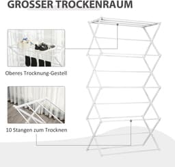 MIVRAY Droogtoren – Opvouwbaar 74 x 35 x 144 cm – Metaal En ABS – Wit – Vrijstaand Voor Binnen – Snel Op Te Bergen — thumbnail 4