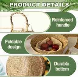 2 stuks zeegras opbergmanden, kleine wasmand, manden voor planken, opvouwbare rotan opbergdoos, rieten mand met handvat, rieten plantenpot voor woonkamer, slaapkamer, badkamer (M, 24 x 26) — thumbnail 5