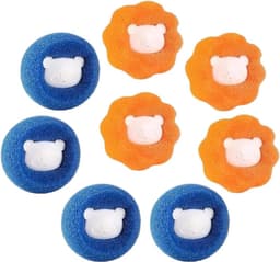 Reserveonderdelen en accessoires voor wasmachines, verpakking met 8 herbruikbare drogerballen, voor het reinigen van dierenharen, kleding en wasgoed, blauw en oranje. — thumbnail 2