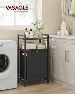 Wasmand, vuile wasmand, opslag 1 vak, 1 afneembare zak van Oxford-stof, 2 planken, metalen frame, 65 l, rustiek bruin en zwart BLH212B01 — thumbnail 5