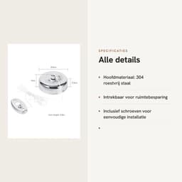 Waslijndroger Roestvrij staal - Intrekbare Kledinglijn - Buitenkleding/Binnenshuis - Lijnlengte 2,8 m - Inclusief Schroeven - Lichtgewicht 240 g — thumbnail 3
