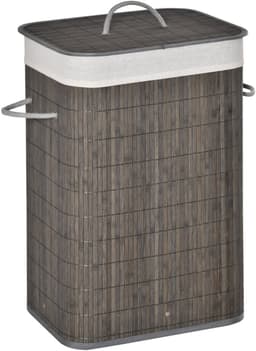 REDOM - Wäschekorb met deksel - Uitneembare waszak - Opvouwbaar ontwerp - Met handgrepen - Voor slaapkamer, badkamer en keuken - Bamboe - Grijs - 43 x 32 x 61 cm — thumbnail 4