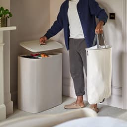JCP® Wasmand - 90L - Wasmand 3 Vakken - Wasmand met Deksel - Beige - 40cm x 59cm x 71cm — thumbnail 3