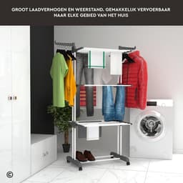 Verticaal Droogrek - Opvouwbaar Droogrek - Was Drogen - Met Wielen - 173 cm Hoog - Grijs — thumbnail 2