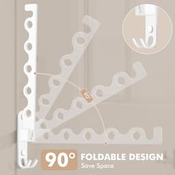 Droogrek voor aan de muur, opvouwbaar, voor balkon, 90 graden draaibaar, voor badkamer, slaapkamer, hotel, wasruimte (wit, 2 stuks + stang) — thumbnail 3