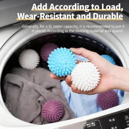 6 stuks, herbruikbare wasballen voor wasdroger & wasmachine - vervanger van wasverzachter, anti-klonteren, snellere droging voor donsjassen & kleding (Wit, Blauw, Paars) — thumbnail 4