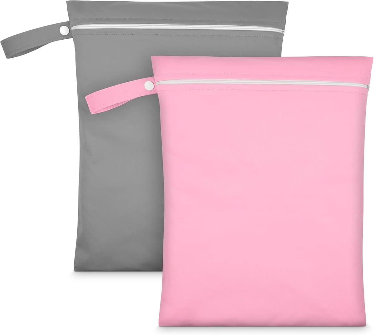 Waterdichte Waszakken met Handvat en Rits - Herbruikbare Stofzak voor Zwemkleding, Gym en Strand (Grijs & Roze) — afbeelding 1