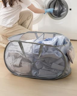 Opvouwbare wasmand voor huishoudelijk gebruik - Wasmand van gaas - Ademende wasmand - Met tussenschotten en handvatten - Verdikt - 2 tussenschotten - Grijs — thumbnail 2