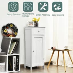 SureDeal® - Badkamerrekk - Badkamerkast Vloerkast Toiletkast - Verstelbaar Rek - Lade Staande Kast - 35x30x87 cm - Wit — thumbnail 3