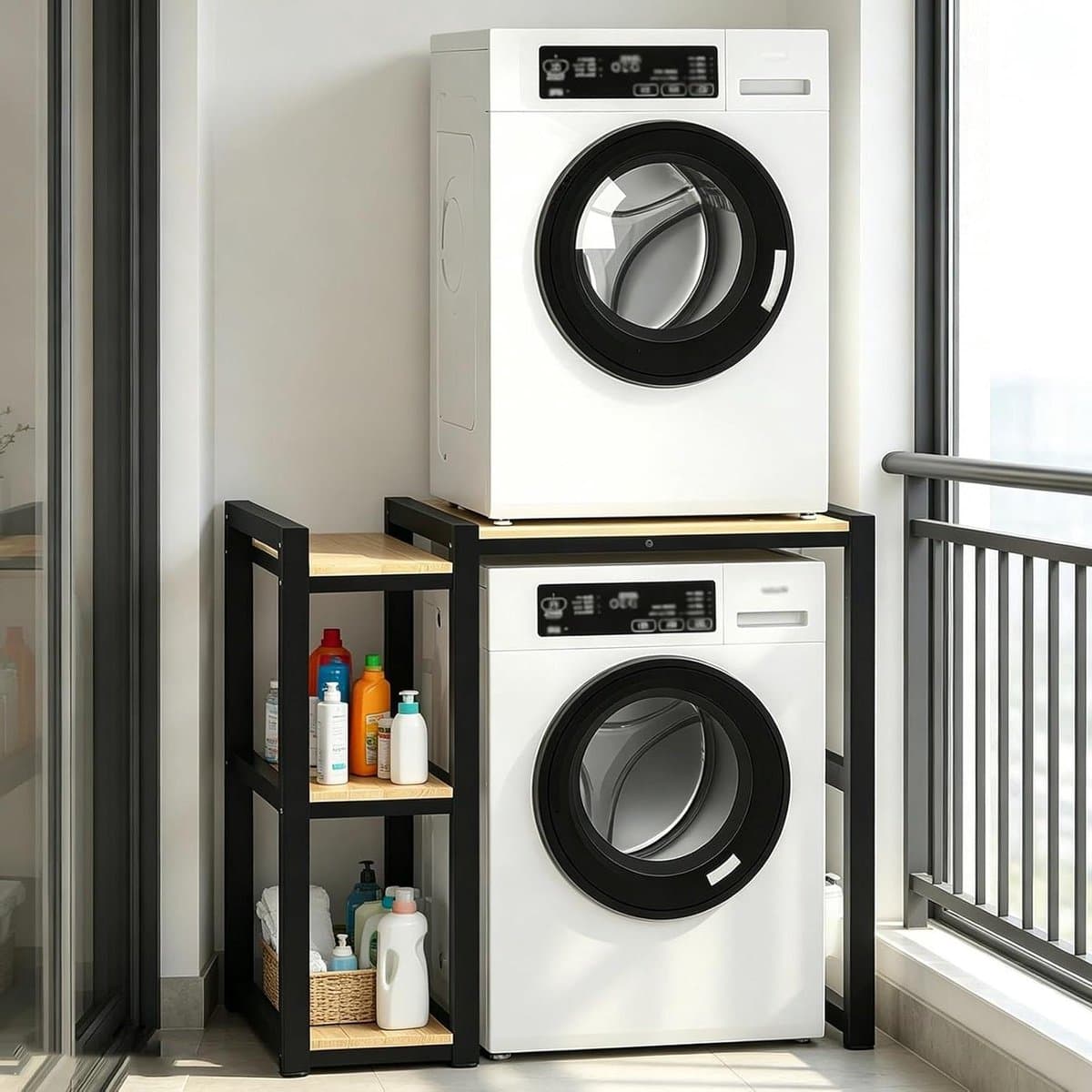 Wasmachine Rek - Opbergrek Badkamer - Wasruimte Organiseren - Verstelbare Hoogtes - 3 Planken - Zwart — afbeelding 1