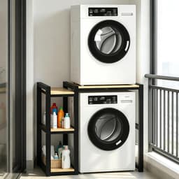 Wasmachine Rek - Opbergrek Badkamer - Wasruimte Organiseren - Verstelbare Hoogtes - 3 Planken - Zwart — thumbnail 1
