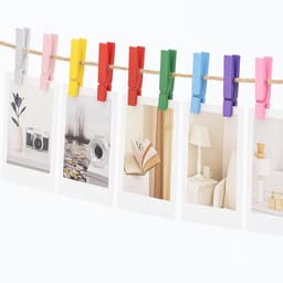 Kleurige Houten Kledingknijpers 7 cm - 50 Stuks Foto Clips met 10 m Jute Touw voor Kinderen, Knutselen en Verjaardagsdecoratie — thumbnail 4