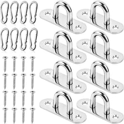 SnelShoppen - RVS Oogplaat Set van 8 met Carabiners - Muur- en Plafondbevestiging - Perfect voor Tuin, Camping, en Binnengebruik — thumbnail 1