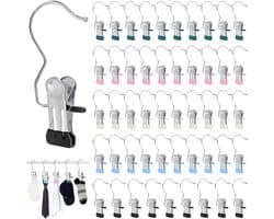 50 Stuks RVS Wasknijpers: 360° Draaibare Klemmen, Draagbare Antislip Haak voor Kleding, Handdoeken en Schoenen in 5 Kleuren