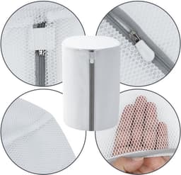 SnelShoppen - 2 Stuks Mesh Waszakken met Rits voor Kleding, Ondergoed en Bh's, Rond, Ademend Polyester, Grijs en Wit, Perfect voor de Wasmachine — thumbnail 5
