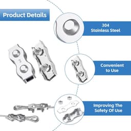 SnelShoppen - Duplex Kabelconnector M3 Draad Kabel Clips 12 Stuks 304 RVS 3 mm voor Draad Rope, Waslijn, Luifel, Vaste Bevestiging — thumbnail 4
