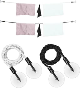 Intrekbare Waslijn - Reiswaslijn Outdoor - Kleding Drogen - Elastisch met Haken - 2.8 Meter - Zwart en Wit — thumbnail 1