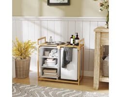 COVREO Wassorteerder 70x36x70 cm wit, bamboe met 4 vakken en plank