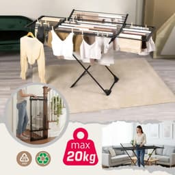 KINGHoff - Droogrek - Opvouwbaar Wasrek Verstelbaar - Staand Wasdroogrek - Inklapbaar Kledingrek - Wasrek voor Binnen en Balkon - Max. 20 kg - 108–180 x 96 x 101 cm - Zwart — thumbnail 4