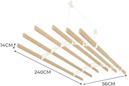 Verschuifbare Plafond Kledingdroger met Katrol 6 Latten 2.4m Ivoor - Ruimtebesparend Design voor Gemakkelijk Drogen — thumbnail 2