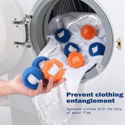 12 stuks - Wasmachinehaarverzamelaar - Wasmachinereinigingsspons - Wasballen - Pluizenfilter - Anti-klit - Herbruikbaar - Voor het verzamelen van dierenhaar en pluisjes - Blauw en oranje - 5 x 5 x 4,2 cm - Geschikt voor wasmachines — thumbnail 3