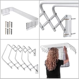 KADAX Inklapbaar wasrek voor wasruimte, ruimtebesparende wasdroger van metaal, uittrekbare accordeonwand, kleerhanger voor binnenshuis (80 cm) — thumbnail 4