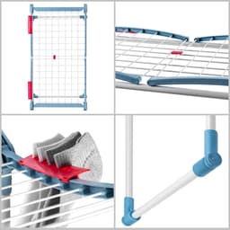 KADAX Droogrek met 18 m drooglengte, stabiele vleugeldroogdroger van roestvrij staal, inklapbaar, met antislip voeten, voor beddengoed en kleding, gemaakt in de EU (wit/blauw) — thumbnail 3