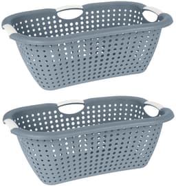 Storage Solutions wasmand - 2x - blauw - 26 liter - kunststof - 40 x 60 x 22 cm - Draagwasmand - met handvatten — thumbnail 1