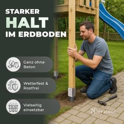 Novatool 4x grondhulsset 91x91x750 mm, grondhuls parasolpaalsteunen schuttingpaal houten paal grondhulzen inslaghuls grondanker grondpen om in te slaan, verzinkt, met schroeven — thumbnail 4